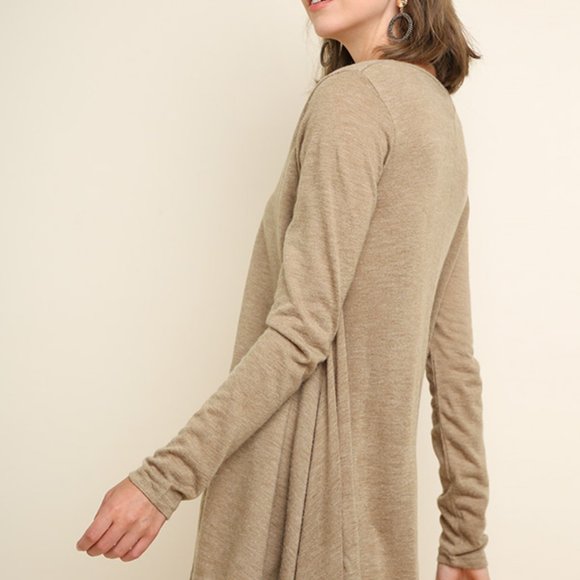Tan Umgee Womens Dress Heathered Long Sleeve - Picture 2 of 5